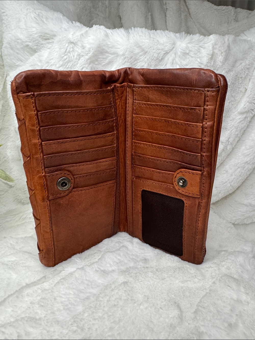 Handwoven Leather Clutch Wristlet in Cognac - Picture 3 of 7